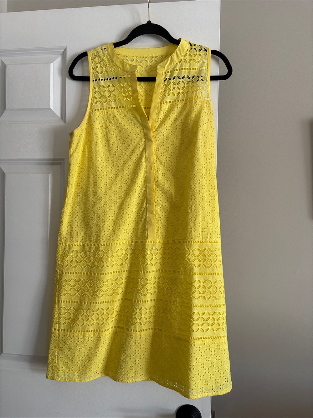 LOFT Yellow Eyelet Sleeveless Shift Dress